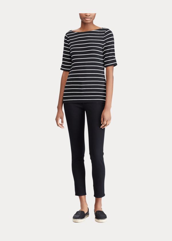 Tops Ralph Lauren Mujer Negros / Blancos - Striped Boatneck - BVCQG3675